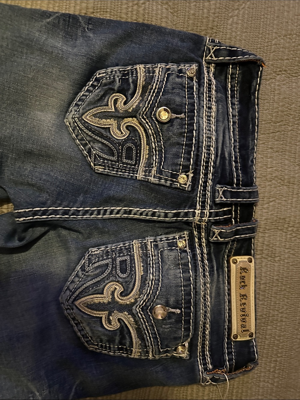 Rock Revival Indigo Blue Embroidered Pocket Skinny Jeans